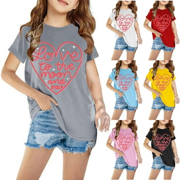 Sentmoon Up to 60% Off Tops for Girl Girls Shirts Tunic Crew Neck Teen Girl Clothes Relaxed Fit Short Sleeve Casual Print Plus Size Trendy Blouse Gray 3 Years