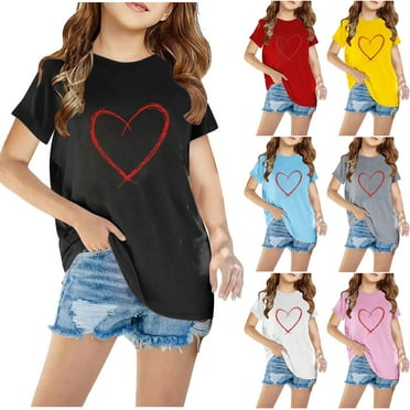 Sentmoon Up to 60% Off Tops for Girl Girls' Tops, Tees & Blouses Tunic Crew Neck Teen Girl Clothes Relaxed Fit Short Sleeve Casual Print Oversized Trendy Shirts Black 110