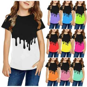 Sentmoon Up to 60% Off Tops for Girl Girls Tops Tunic Crew Neck Shirts for Teens Girls Loose Fit Short Sleeve Casual Print Oversized Active Tee Tops White 3-4 Years