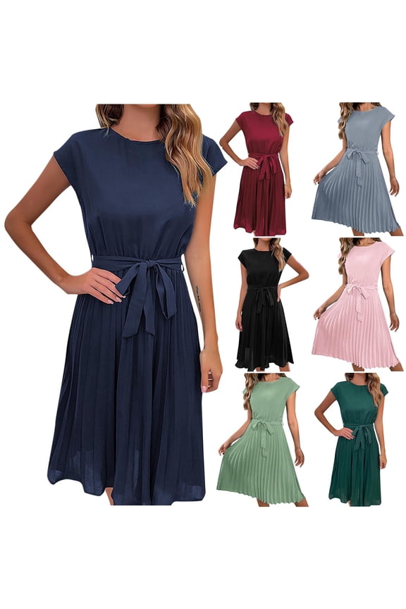 Vacation Dresses for Women 2026 Short Sleeve Breathable Dresses for Women Plus Size Summer Workout Regular Fit Crew Neck Wedding Guest Dresses for Concert and Rave M