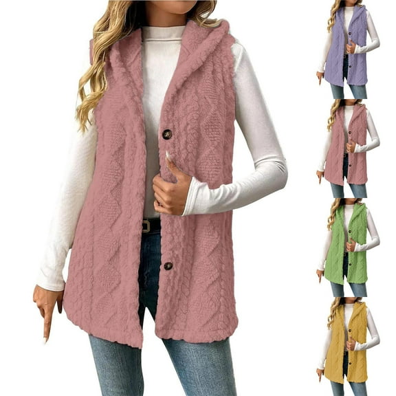 Sentmoon Vest Tops for Women Women Coats Winter Ladies' Winter Versatile Double-sided Fleece Sleeveless Hooded Jacket Christmas Ideas for Travel and Packable Convenience XXXL