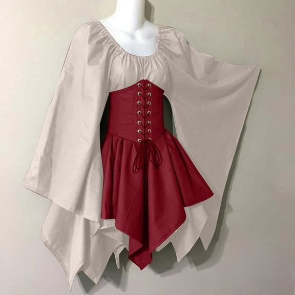 Sentmoon Vintage Medieval Vintage Princess Dress Fall Dresses for Women 2025 Cosplay Gothic Midi Dresses,OverSized Trendy Womens Fashion Beige S