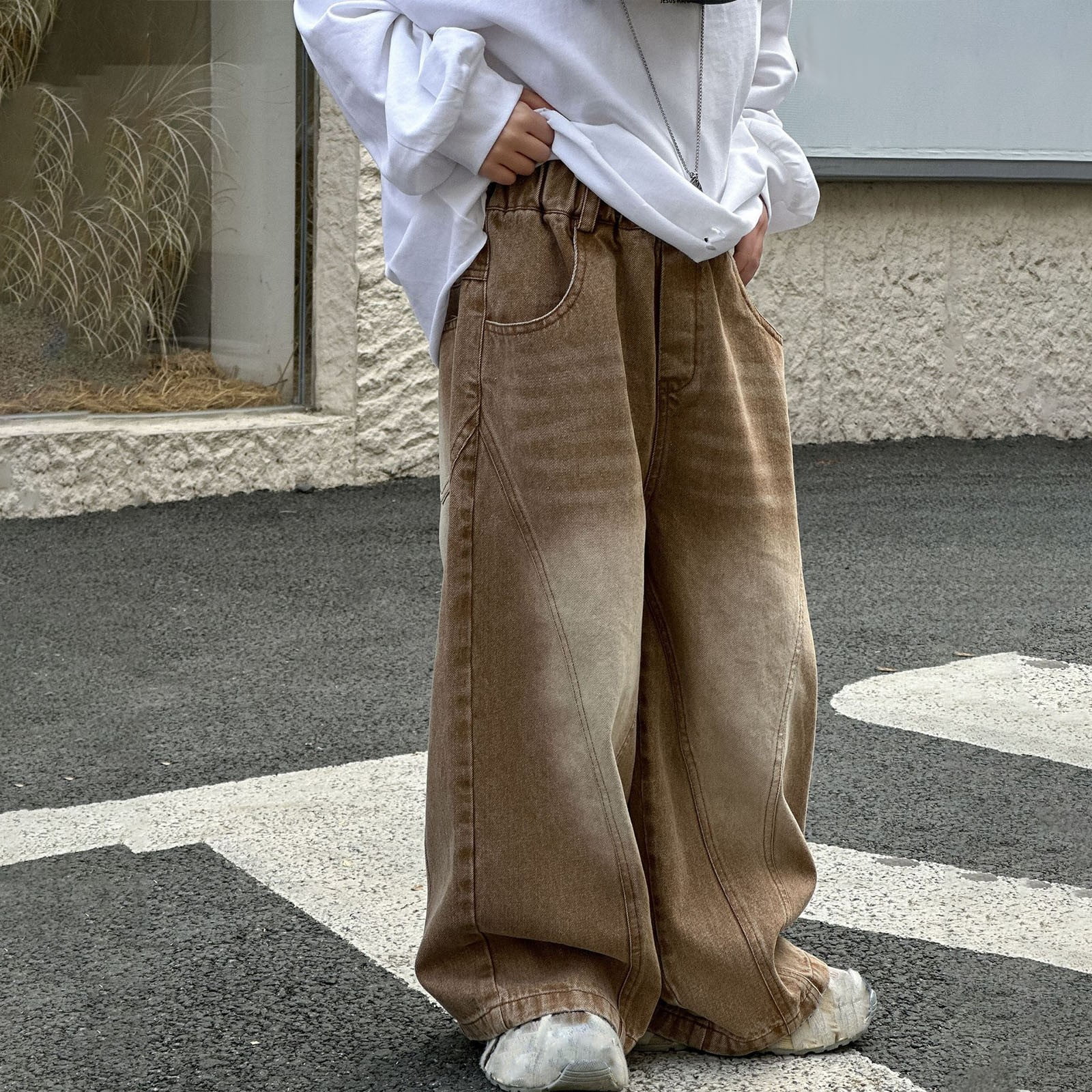 Sentmoon Wide Leg Jeans Boys High Waist Loose Fit Denim Pants with