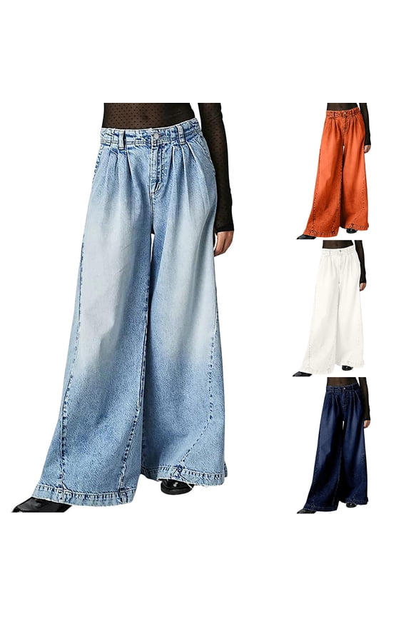 Wide Leg Jeans Delightful Washed Denim Pants Straight Leg Wide Leg Loose Fit Full Length Casual Jean Trousers Versatile Everyday Style for Work Weekend Wear S-L