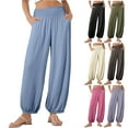 thumbnail image 1 of Sentmoon Wide Leg Jeans Solid Color High Waisted Pants for Women Plus Size Loose Fit Linen Summer Womens Casual Pants Holiday for Lounge and Sleep L, 1 of 9
