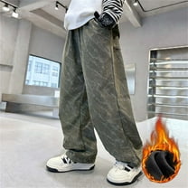 Sentmoon Wide Leg Pants Boys Elastic Waist Straight Fit Wide Leg Baggy Pants with Pockets Solid Color Warm Athletic Pants Fashion for Child Running Cycling Workout Army Green 4 Years