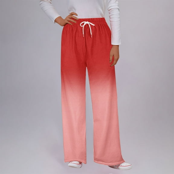 Sentmoon Womens Sweatpants High Waist Drawstring Gradient Color Jogger Pants Loose Fit Wide Leg with Pockets Exercise Pants Trendy Lady for Runs Workouts Red XL