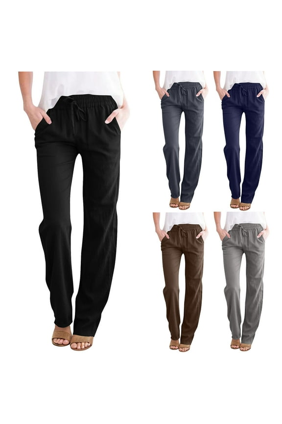 Wide Leg Pants Woman Solid Color Drawstring High Elastic Waist Pants Plus Size Loose Fit Delightful Womens Pants Summer Beach Essentials for Family for Working Out and Gym XXL