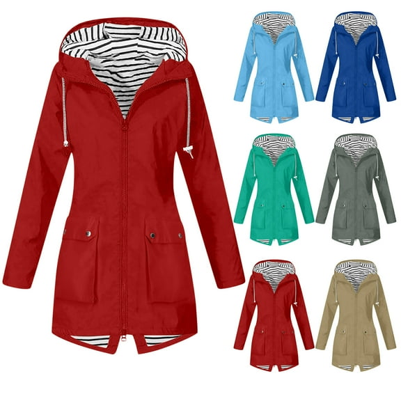 Sentmoon Windbreaker Jacket Women Plus Size Hooded Neck Long Sleeve Women Winter Coats Zipper Solid Color Windproof Waterproof Woman Clothes with Pockets Fall and Winter for Running and Hiking
