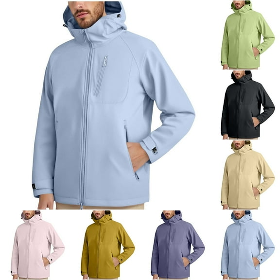 Sentmoon Winter Jackets Solid Color Long Sleeve Drawstring Hooded Neck Womans Coat Plus Size Zipper Windbreaker Waterproof Men's Clothes with Pockets Fall Fashion for Commuting and Bike Riding