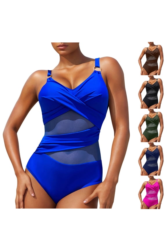 Woman Swimsuit High Cut Bathing Suits for Women Tummy Control Push Up Solid Color Oversized Spaghetti Strap Backless Sports Bikini Summer Beach Must Haves