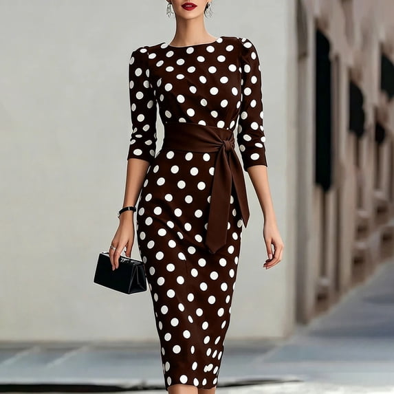 Sentmoon Womans Dresses Polka Dots Print Long Sleeve Crew Neck Cute Summer Dresses for Women Relaxed Fit Women's Sundresses