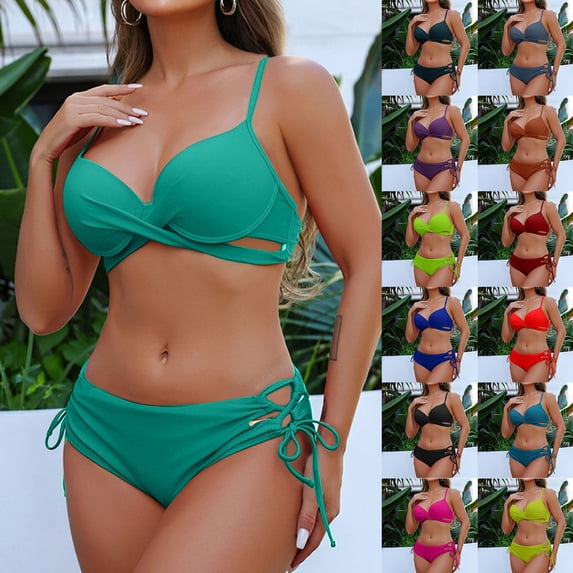 Sentmoon Women 2 Piece Swimsuit Woman Bathing Suits Oversized Swimsuit Women High Cut Solid Color with Built in Bra Blackless Bating Suits Beach Necessities for Large Bust and Support XL