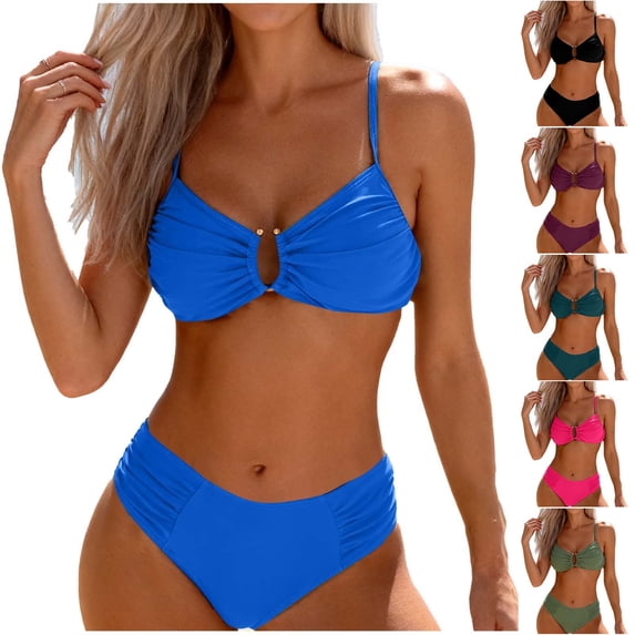 Sentmoon Women Bathing Suits 2 Piece Bikini Oversized Womens Swimsuits One Piece High Cut Solid Color Spaghetti Strap Bathing Suit for Women Beach Necessities S