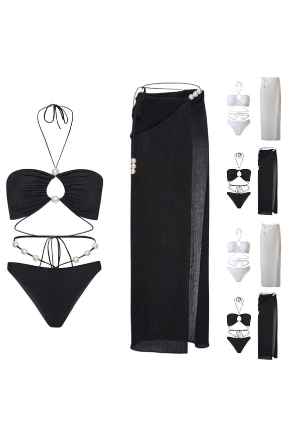 Women Bikini Set High Cut Woman Swimsuit Tummy Control Push Up High Waist Solid Color Oversized Spaghetti Strap Swimwear Summer Beach Must Haves for Large Bust and Support