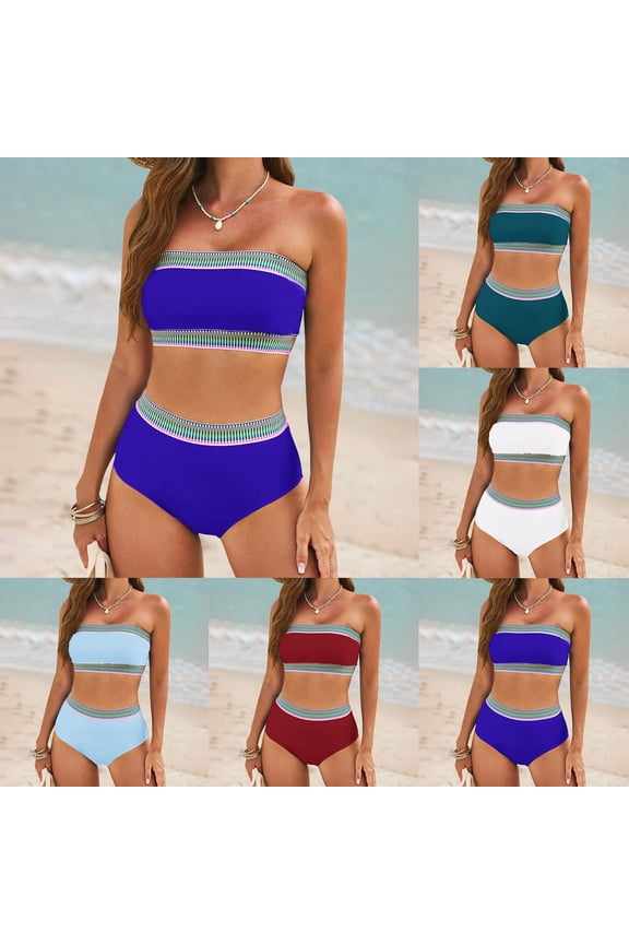 Women Bikini Set Swimsuits for Women Plus Size Womens Swimsuits Bikini Curvy Solid Color with Built in Bra Bathing Suit for Women The Holiday for Swimming and Beaches White S