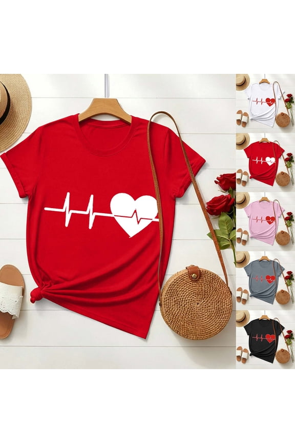 Women Clothes Womens Summer Clothes Lover Print T Shirt Casual Crew Neck Short Sleeve Soft Material Relaxed Fit for Summer Daily Wear Matching Gift for Friends Couples Cloth Clothes