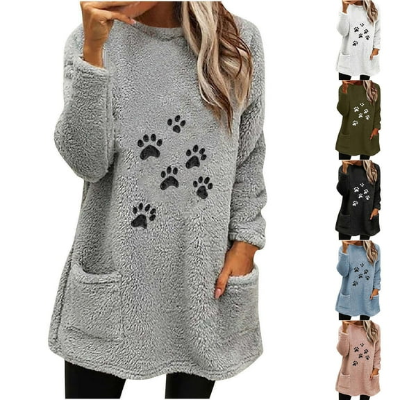 Sentmoon Women Clothing Crew Neck Long Sleeve 2025 Tops Oversized Stretchy Loose with Print with Pockets T-Shirts for Women Comfy for Vacation L
