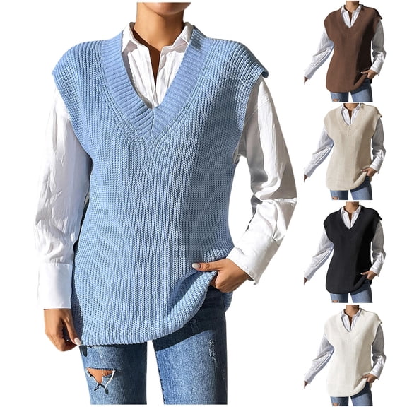 Sentmoon Women Fall Clothes V Neck Stretchy and Flexible Sleeveless Trendy Tops for Women 2025 Solid Color Oversized Loose Womens Blouses Stylish Winter for Casual Family Photos