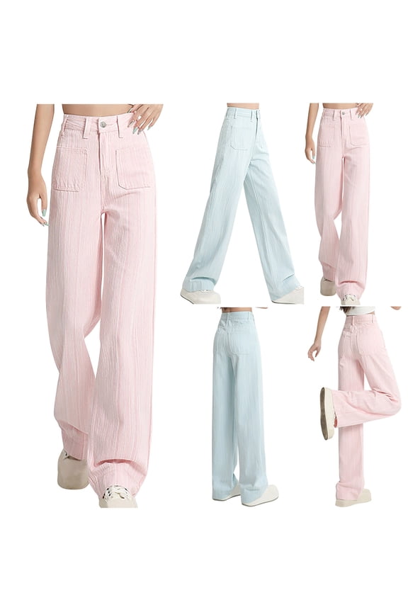 Women Jeans Wide Leg Trendy Wide Leg Jeans Pants High Waisted Button Zipper Pocket Solid Color Full Length Relaxed Fit Denim Trousers for Casual Work Office Wear S-2XL
