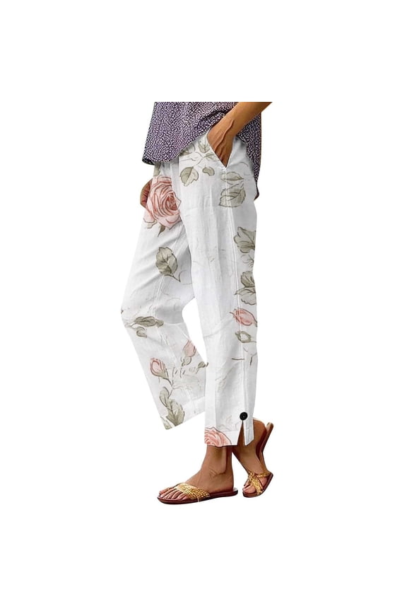 Women Linen Pants Solid Color High Waisted Pants for Women Oversized Relaxed Fit Button Stylish Summer Women Sweat Pants Beach Stuff for Travel and Vacation Multicolor M