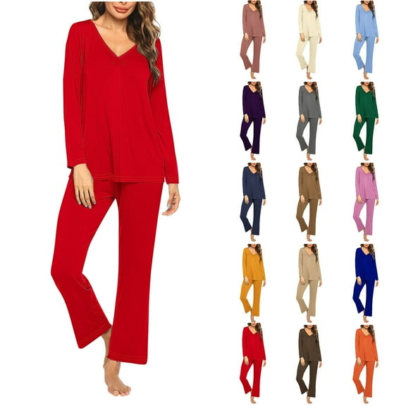 Sentmoon Women Pajama Set Going out Tops for Women and Trousers Pants for Women Oversized Crew Neck Lounge Wear for Women Long Sleeve Solid Color Women's Sleepwear Winter for Loungewear Outfits