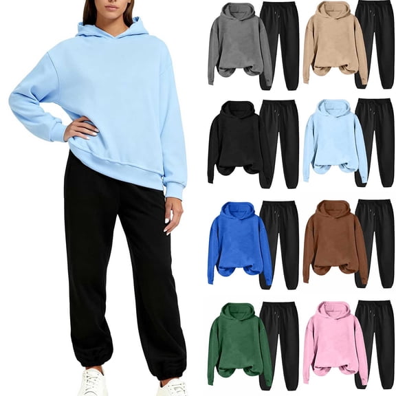 Sentmoon Women Sets Sweatshirt for Women Trendy Clothes Women Fashion Round-Neck Long Sleeve Pocket Hooded Sweatshirt Sweat Pants Casual Suit Sets Fall and Winter