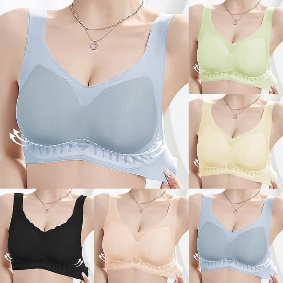 Sentmoon Women Sports Bras Seamless Push up Adjustable Strap Everyday Bras No Underwires Thin Style Breathable Solid Color T-Shirt Bra Trendy for Home Leisure Black M