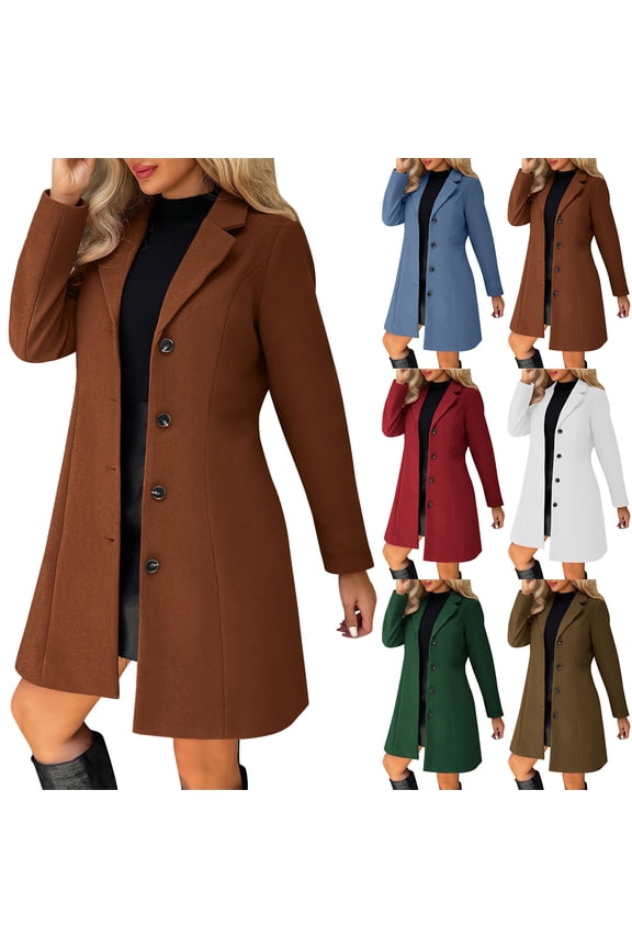 Women Winter Coats Women Jacket Winter Women's Solid Casual Thicken Wool Stand Collar Inner Lining Pocket Breasted Pea Mao Coat Fall and Winter for Everyday Wear and Casual Outfits