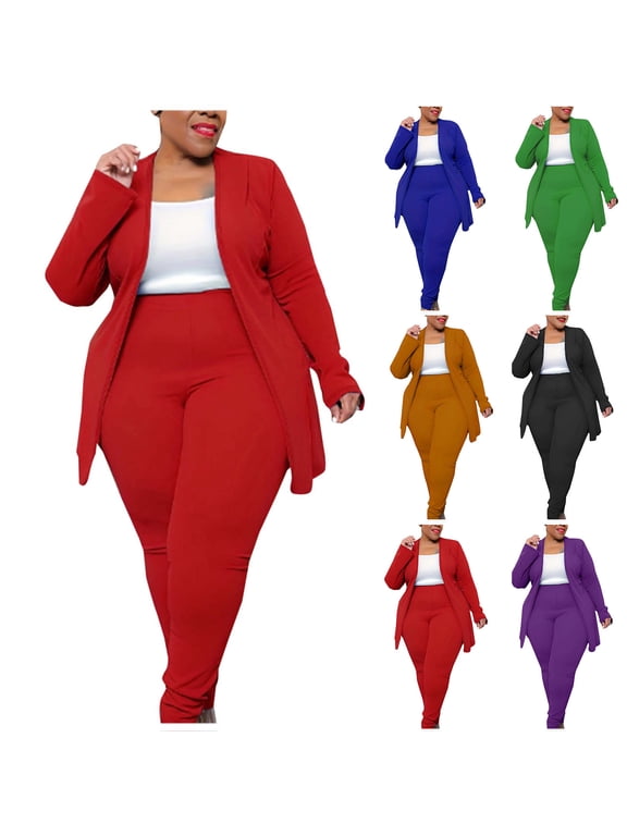 Women's 2 Piece Sets Plus Size Long Sleeve V Neck Cardigan and Fitted Pants Set Casual Fall Winter Loungewear Travel XL-XXXXXL