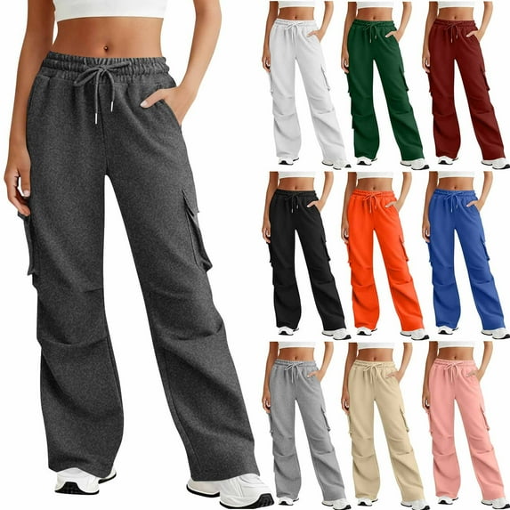 Sentmoon Women's Athletic Pants Womens Lounge Pants Women's Casual Drawstring Solid Color Elastic Waist Sports Multi-Pocket Work Sweatpants Fall and Winter for Everyday Wear and Casual Outfits
