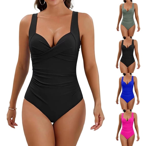 Sentmoon Women's Bathing Suits with Built in Bra Spaghetti Strap Plus Size Bikini for Women Women's Solid Color Swimwear Swimsuit Straped Swimsuits Streetwear for Vacation & Resort Wear XL