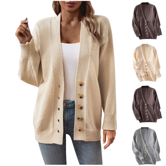 Sentmoon Women's Cardigan Sweaters Oversized Long Sleeve Fall Sweaters for Women 2025 Button up Solid Color Warm Loose Knitted Outfits Winter Delightful for Wedding Guest Sweater Gray M