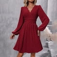 thumbnail image 1 of Sentmoon Women's Casual Dresses Solid Color Long Sleeve V-Neck Shirred Dress Relaxed Fit Casual Dress for Wedding Guest, 1 of 8