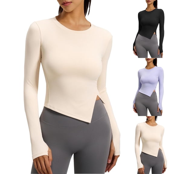 Sentmoon Women's Fall Clothes Womens Tops Trendy Fall and Winter Women's Slim Long Sleeved Slit Sports Fitness Yoga Suit Top for Travel and Packable Convenience Purple M