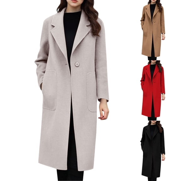 Sentmoon Women's Jackets Womens Sweatshirt Women's Solid Casual Thicken Wool Stand Collar Inner Lining Pocket Breasted Pea Coat for Work, Office, and Business Casual M