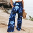 thumbnail image 1 of Sentmoon Women's Pants Elastic Waist Boho Floral Print Summer Casual Pants Straight Fit Wide Leg Pockets Quick Dry Palazzo Pants Casual Lady for Casual Hangouts Multicolor S, 1 of 5
