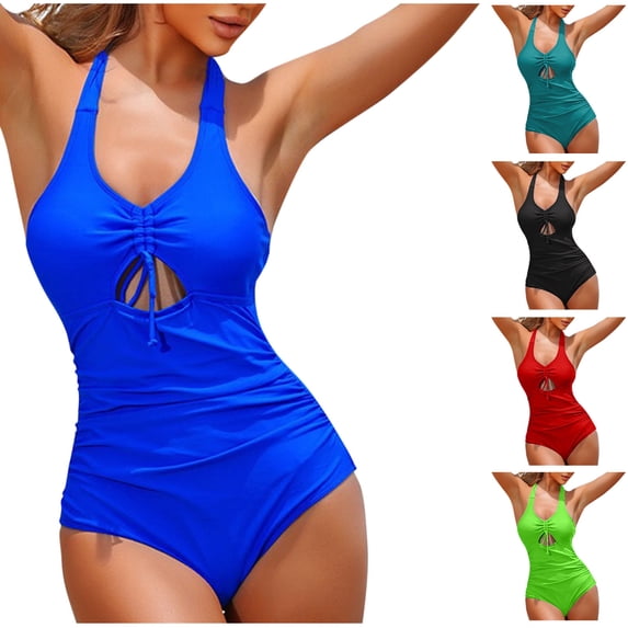 Sentmoon Women's Swimwear with Built in Bra Spaghetti Strap Plus Size Bikini Women Solid Color Backless Strap Bikini Swimsuit Active for Tummy Control & Full Coverage Green L