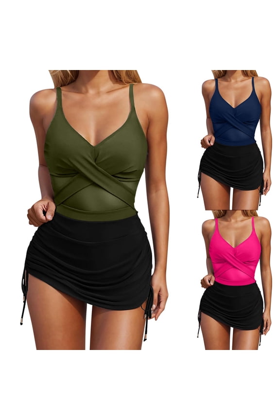 Womens Bathing Suit with Built in Bra Spaghetti Strap Oversized Bikini for Women Women Bathing Suits Sun Protection Swimsuits Blackless Swimwear for Tummy Control & Full Coverage S