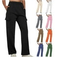 thumbnail image 1 of Sentmoon Womens Business Casual Pants Oversized High Waist Womens Workout Pants Multi Pocket Loose Wide Leg Solid Color Breathable Track Pants Women Winter Trendy for Beach Vacation L, 1 of 6