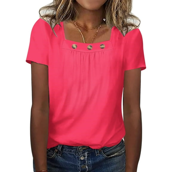 Sentmoon Womens Button T-Shirts Square Neck Short Sleeve Tops Workout Casual Basic Oversized Womens Summer Tops 2025