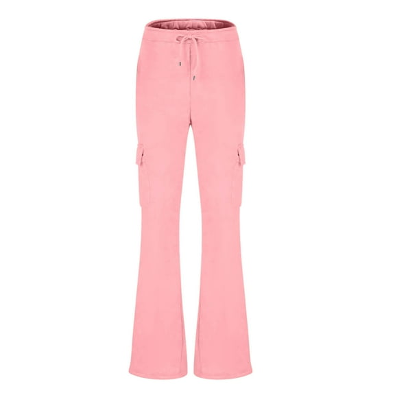 Sentmoon Womens Cargo Pants High Waist Drawstring Loose Fit Wide Leg Baggy Pants Multi Pocket Solid Color Joggers Sweatpants Comfy Lady for Sports Practice Pink XXL