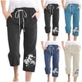 thumbnail image 1 of Sentmoon Womens Cropped Pants with Print Drawstring High Elastic Waist Linen Pants Oversized Relaxed Fit Lounge Pants with Pocket Beach Accessories Must Haves for Summer and Hot Weather, 1 of 5