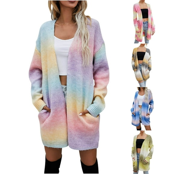 Sentmoon Womens Fall Sweaters 2025 Oversized Long Sleeve Womens Cardigans Dressy Casual Color Block Stretchy and Flexible Loose Knitted Clothing Winter for Oversized Comfy Pullover Yellow XL