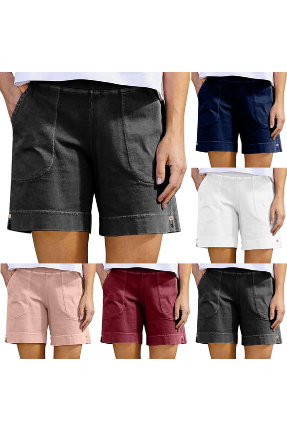 Womens Gym Shorts with Pockets Solid Color Summer Womens Shorts Casual High Waist Loose Fit Button Oversized Shorts Holiday for Hot Weather and Vacation Dark Gray S