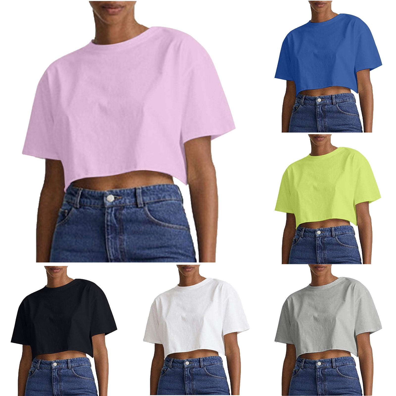 Sentmoon Womens Gym T-Shirts Crew Neck Short Sleeve Crop Tops Cute ...