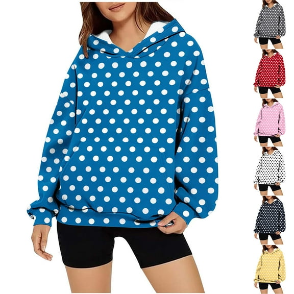 Sentmoon Womens Hoodies Long Sleeve Loose Plus Size Sweatshirt Polka Dots Print with Pocket Drawstring Casual Outfits for Women Winter Comfy for Winter Stroll M