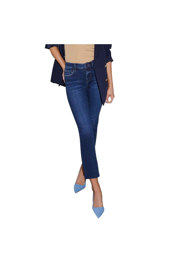 Womens Jeans Wide Leg Fashion Skinny Jeans Pants High Waist Button Zipper Pocket Stretch Elasticity Solid Color Full Length Slim Fit Denim Trousers for Daily Wear S-2XL