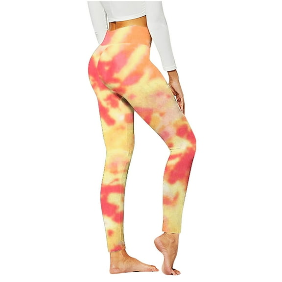 Sentmoon Womens Leggings Buttery Soft High Waist Yoga Pants Tie Dye Print Tummy Control Slim Fit Joggers Sweatpants Comfy Ladies for Running Cycling Workout Yellow XXL