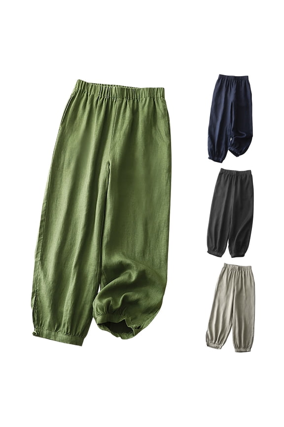 Womens Linen Pants Solid Color High Elastic Waist Running Pants Plus Size Loose Fit Delightful Summer Sweatpants Women Beach Stuff for Travel and Vacation XL